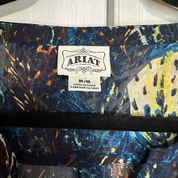 Ariat Tunic Top Blouse 3/4 Sleeve Abstract Colorful Sheer Western Cowgirl MEDIUM - Picture 5 of 6